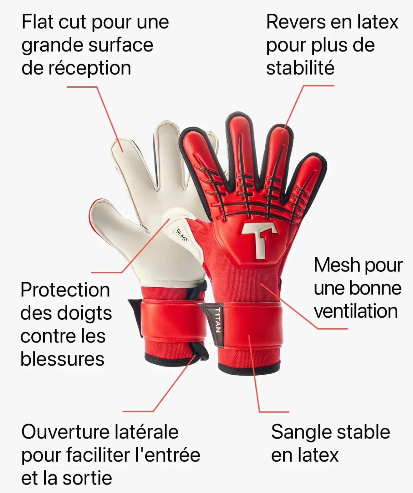 T1TAN Red Beast Junior 3.0 (FP)-Enfant Gants De Gardien Pour Enfants | Beast Collection